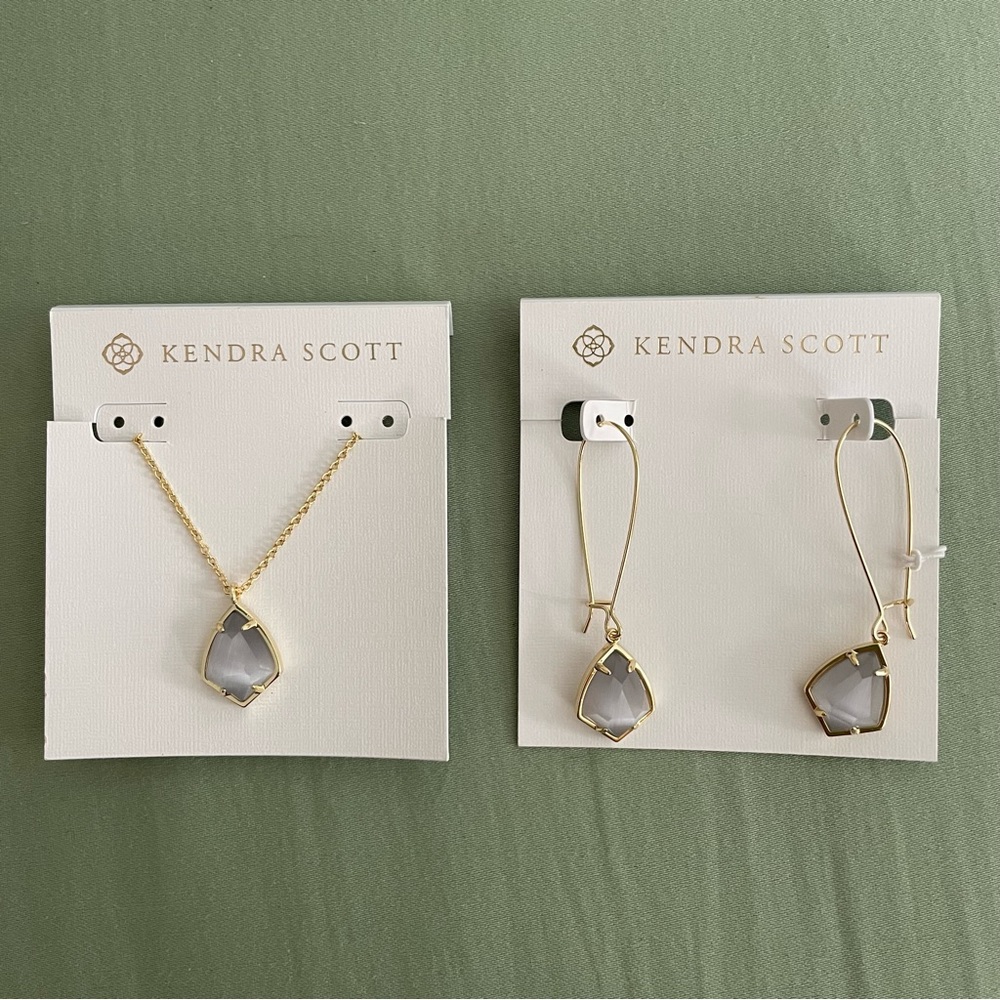 Kendra Scott Slate Cat's Eye Silver Cory Necklace & Carrine Earrings
